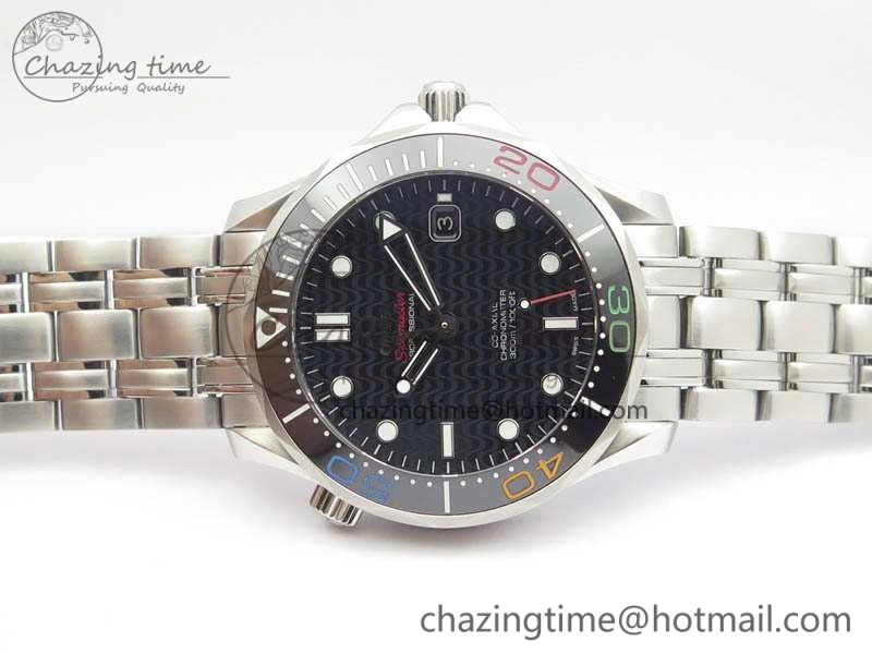 Practical Seamaster 300M 2016 Olympic SS OMF 1:1 Best Edition Black Dial Ceramic Bezel On SS Bracelet A 8149