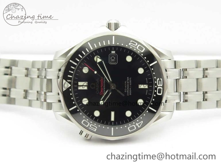 HighQuality Seamaster 300M Chronometer SS Black OMF 1:1 Best Edition on SS Bracelet A2824 (Black Balance Wheel) V 7954