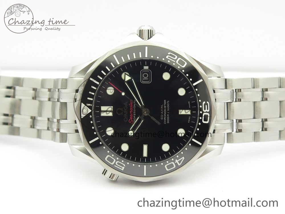 HighQuality Seamaster 300M Chronometer SS Black OMF 1:1 Best Edition on SS Bracelet A2824 (Black Balance Wheel) V 7954