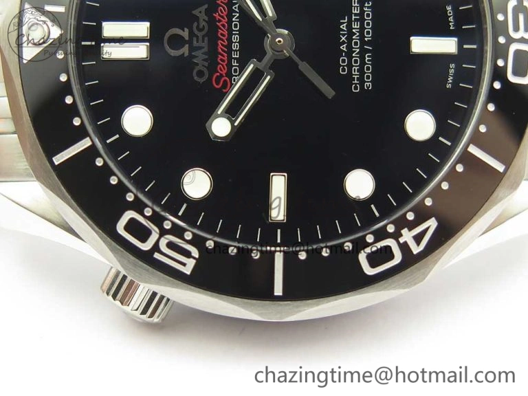 HighQuality Seamaster 300M Chronometer SS Black OMF 1:1 Best Edition on SS Bracelet A2824 (Black Balance Wheel) V 7954