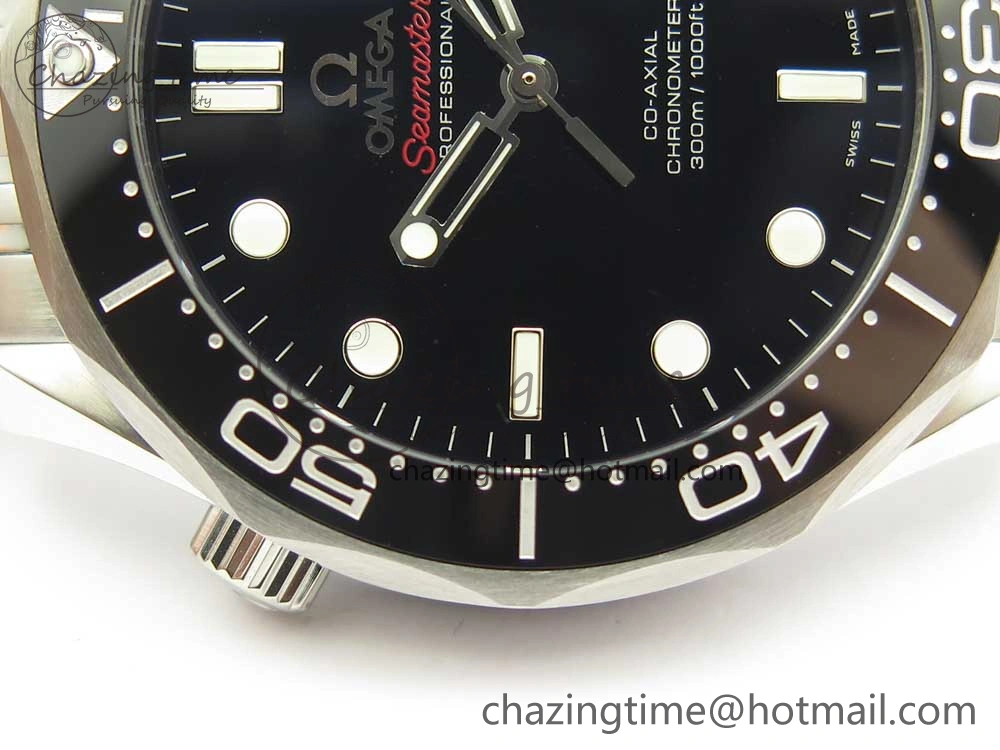 HighQuality Seamaster 300M Chronometer SS Black OMF 1:1 Best Edition on SS Bracelet A2824 (Black Balance Wheel) V 7954