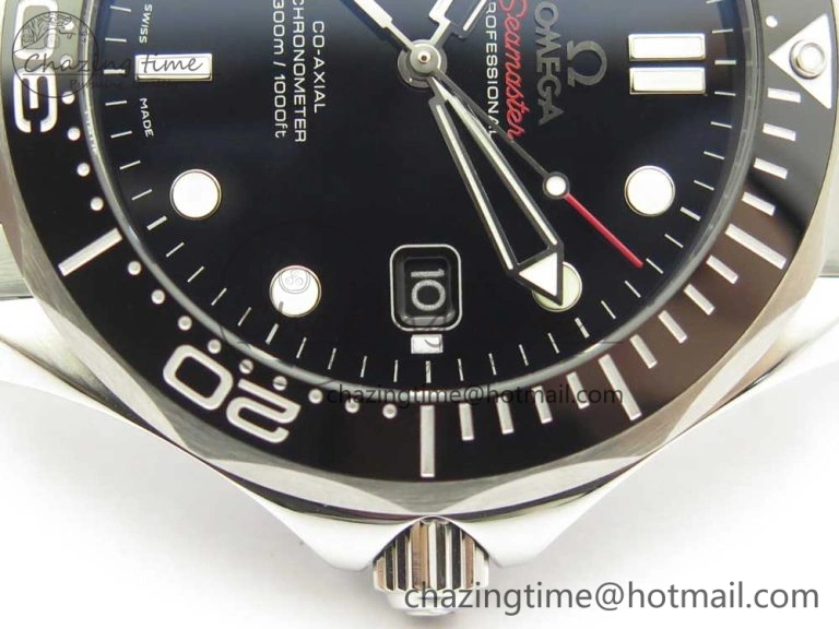 HighQuality Seamaster 300M Chronometer SS Black OMF 1:1 Best Edition on SS Bracelet A2824 (Black Balance Wheel) V 7954