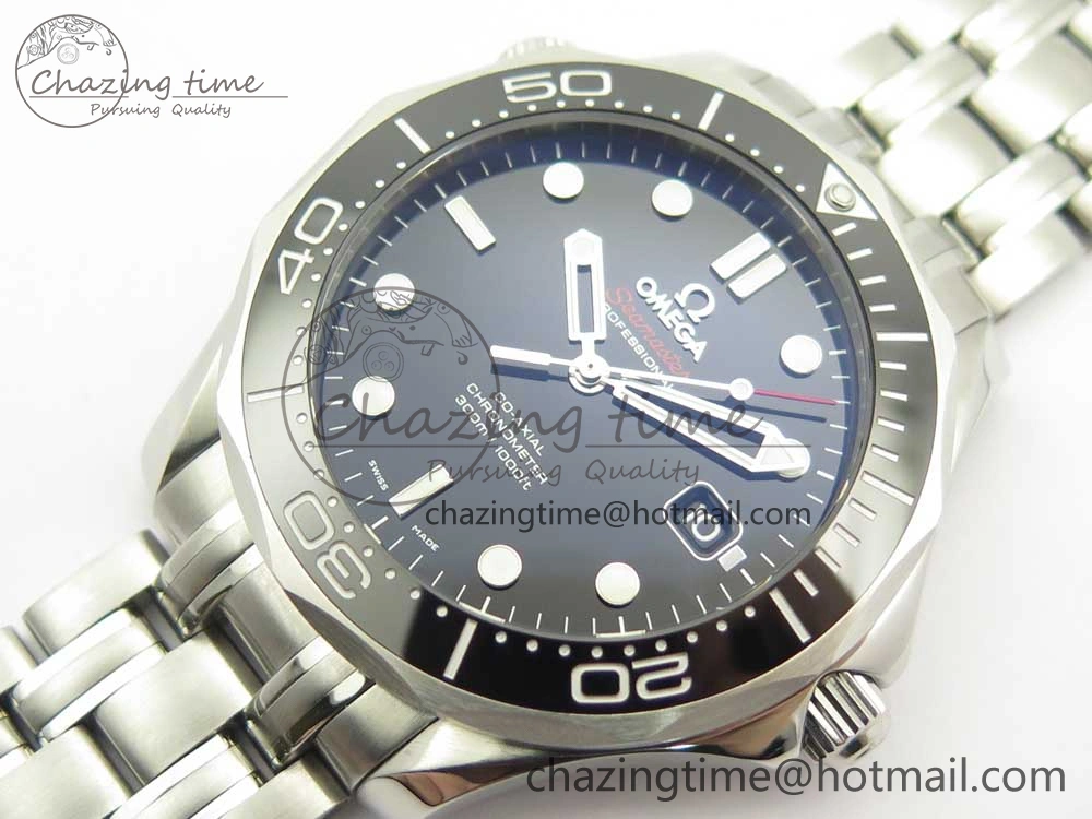 HighQuality Seamaster 300M Chronometer SS Black OMF 1:1 Best Edition on SS Bracelet A2824 (Black Balance Wheel) V 7954