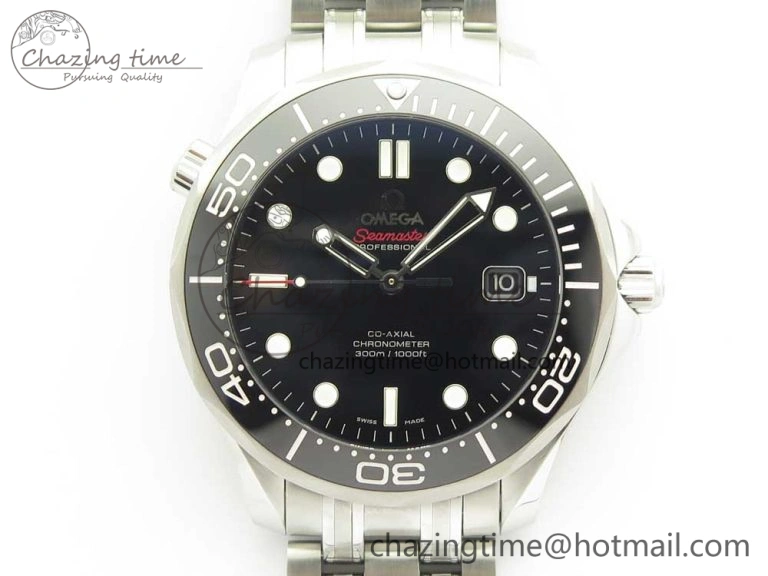 HighQuality Seamaster 300M Chronometer SS Black OMF 1:1 Best Edition on SS Bracelet A2824 (Black Balance Wheel) V 7954