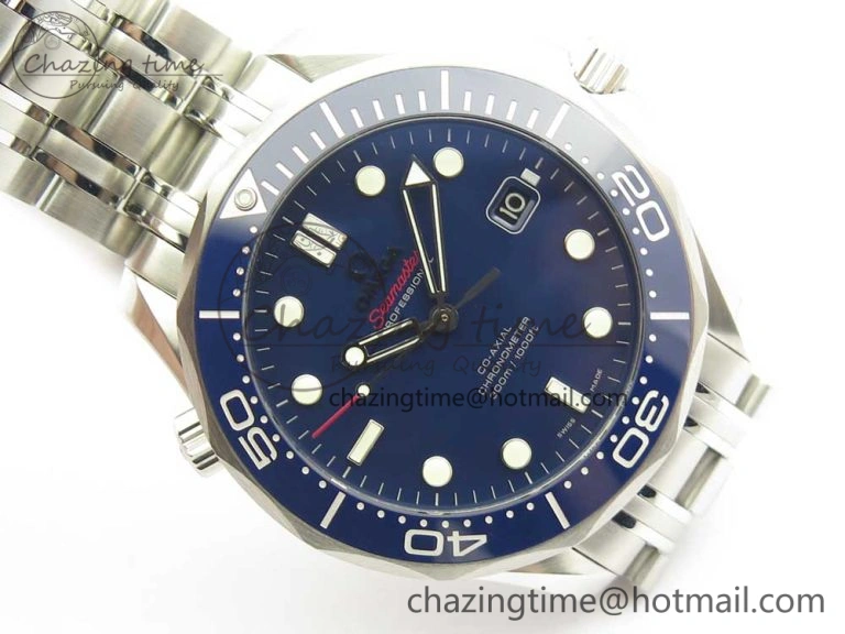 Seamaster 300M Chronometer SS Blue OMF 1:1 Best Edition on SS Bracelet A2824 (Black Balance Wheel) V Functional 7953