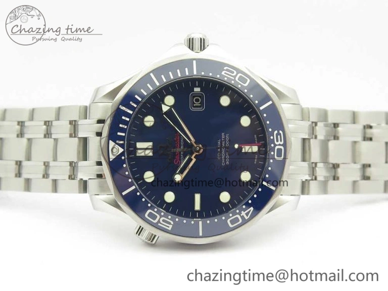 Seamaster 300M Chronometer SS Blue OMF 1:1 Best Edition on SS Bracelet A2824 (Black Balance Wheel) V Functional 7953