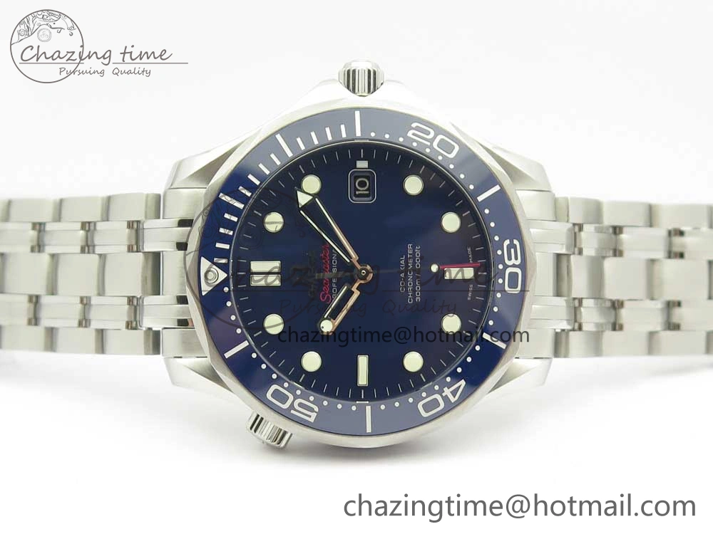 Seamaster 300M Chronometer SS Blue OMF 1:1 Best Edition on SS Bracelet A2824 (Black Balance Wheel) V Functional 7953