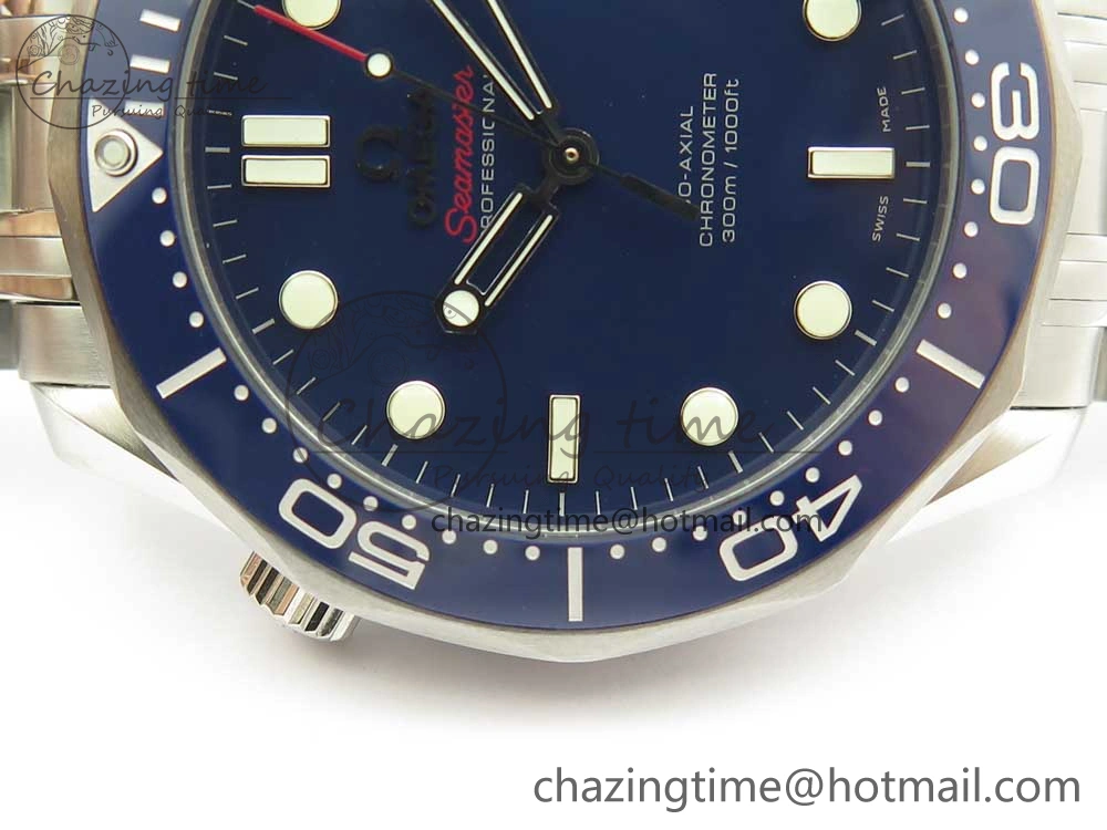 Seamaster 300M Chronometer SS Blue OMF 1:1 Best Edition on SS Bracelet A2824 (Black Balance Wheel) V Functional 7953