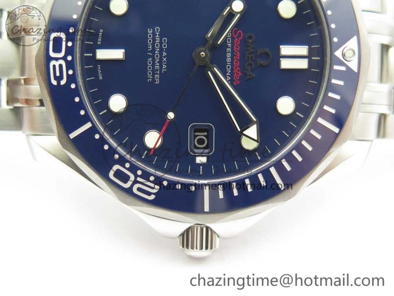 Seamaster 300M Chronometer SS Blue OMF 1:1 Best Edition on SS Bracelet A2824 (Black Balance Wheel) V Functional 7953