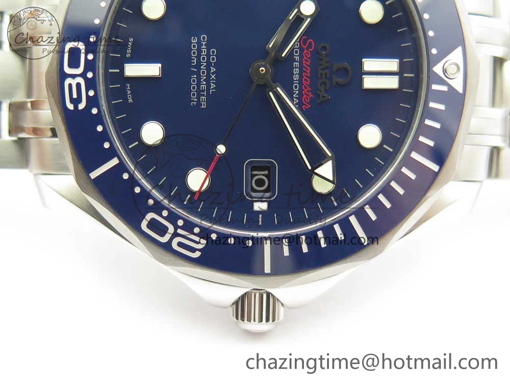 Seamaster 300M Chronometer SS Blue OMF 1:1 Best Edition on SS Bracelet A2824 (Black Balance Wheel) V Functional 7953