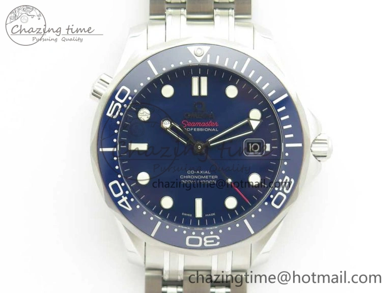 Seamaster 300M Chronometer SS Blue OMF 1:1 Best Edition on SS Bracelet A2824 (Black Balance Wheel) V Functional 7953