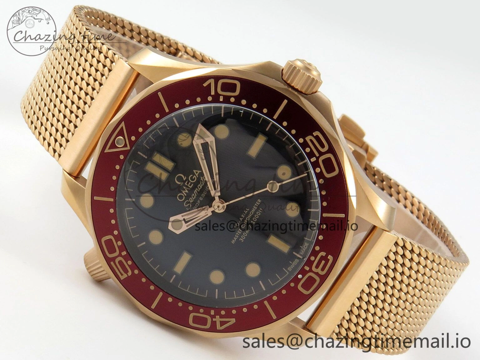 TravelReady Seamaster 300M Diver Rose Gold VSF 1:1 Best Edition Black Dial on Mesh Bracelet A 7662