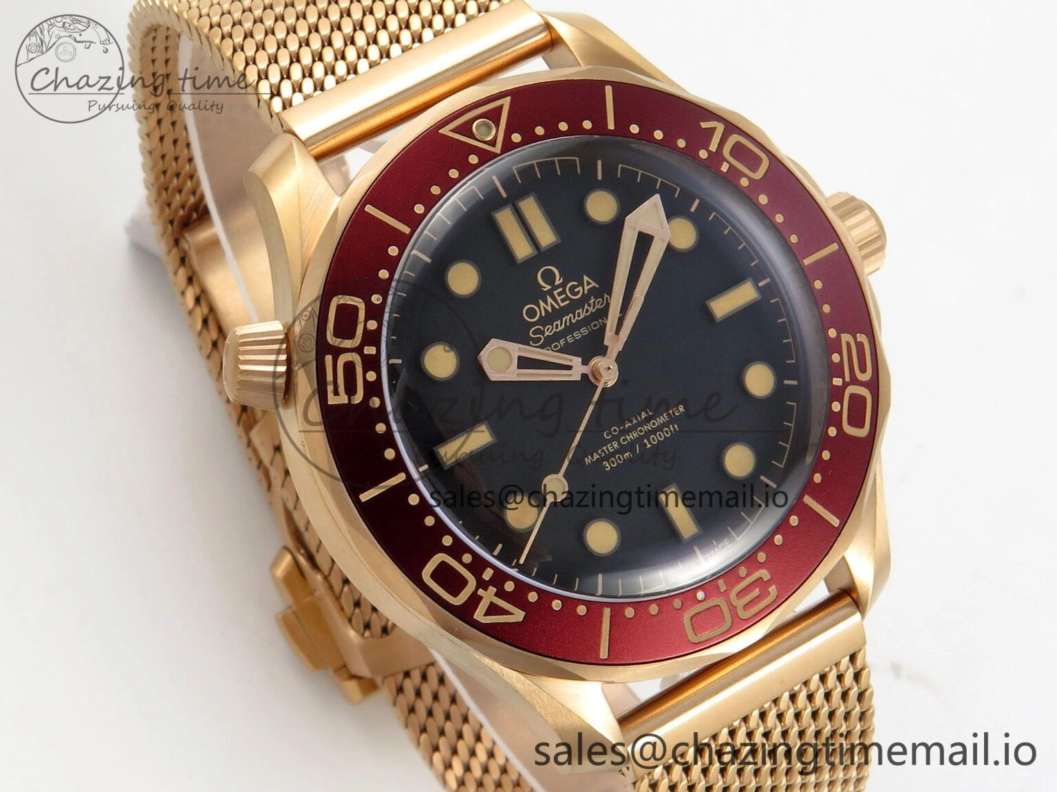TravelReady Seamaster 300M Diver Rose Gold VSF 1:1 Best Edition Black Dial on Mesh Bracelet A 7662