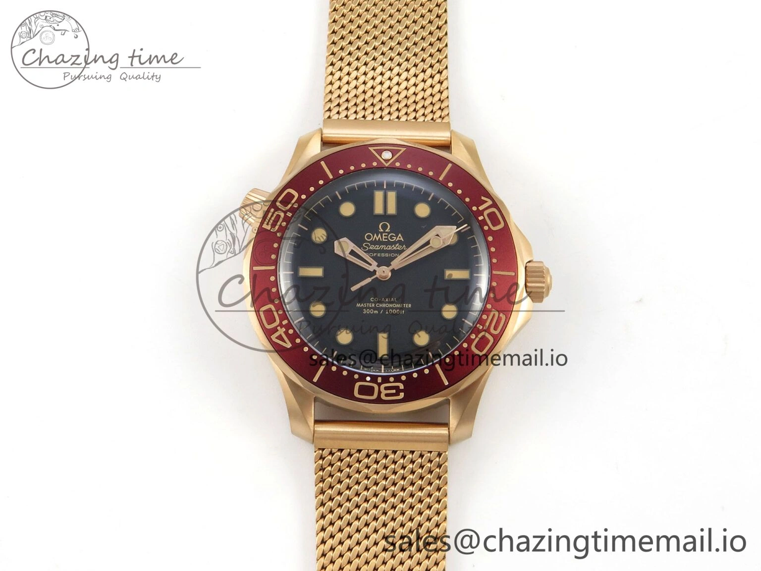 TravelReady Seamaster 300M Diver Rose Gold VSF 1:1 Best Edition Black Dial on Mesh Bracelet A 7662