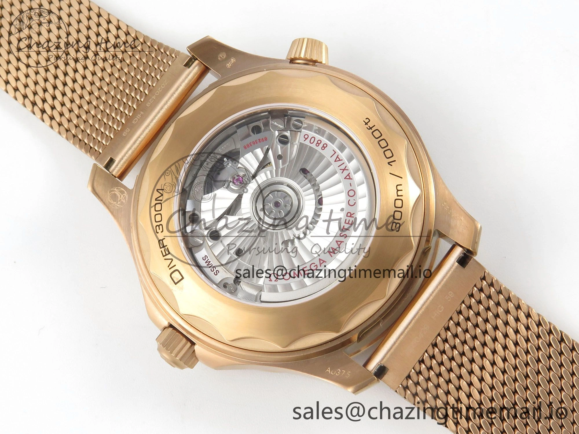 TravelReady Seamaster 300M Diver Rose Gold VSF 1:1 Best Edition Black Dial on Mesh Bracelet A 7662