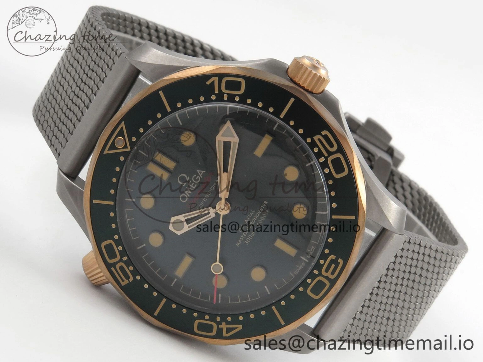 Seamaster 300M Diver Titanium Bronze Gold VSF 1:1 Best Edition Green Dial on Titanium Mesh Bracelet A BestValue 7660