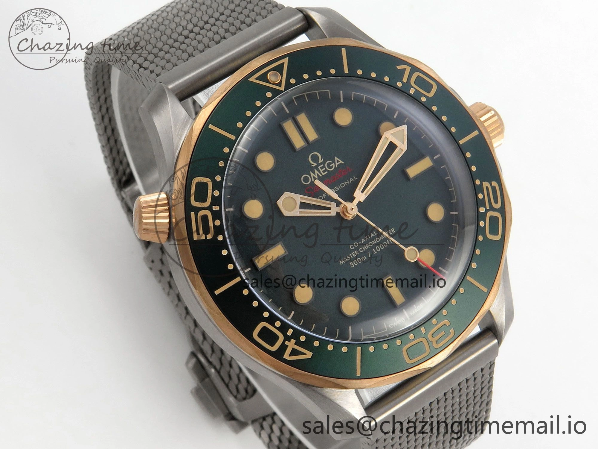 Seamaster 300M Diver Titanium Bronze Gold VSF 1:1 Best Edition Green Dial on Titanium Mesh Bracelet A BestValue 7660