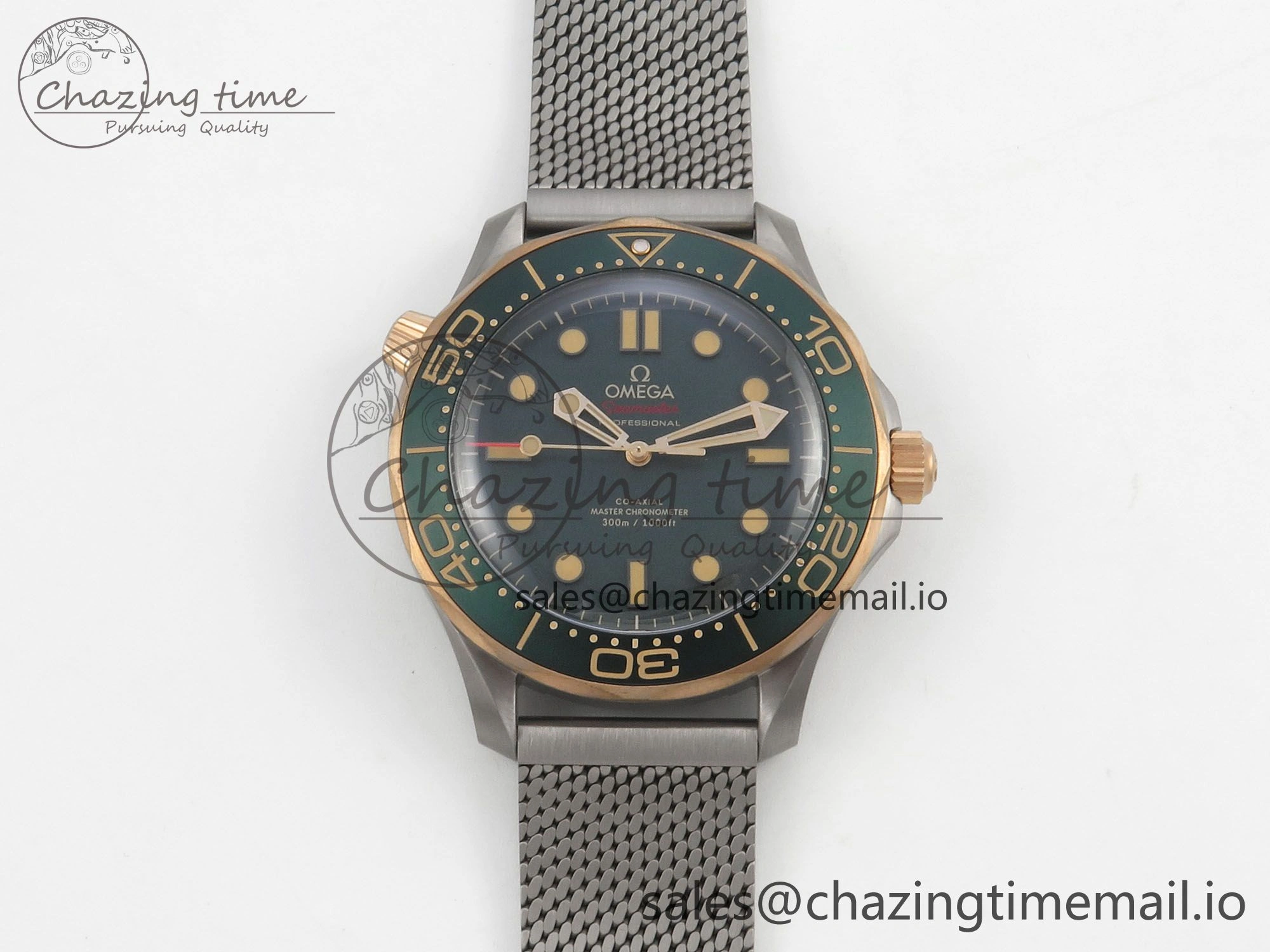 Seamaster 300M Diver Titanium Bronze Gold VSF 1:1 Best Edition Green Dial on Titanium Mesh Bracelet A BestValue 7660