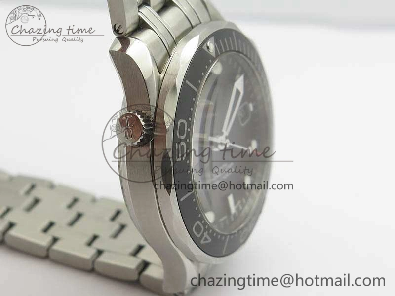 Flexible Seamaster 300M SS OMF 1:1 Best Edition Black Dial Matt Black Ceramic Bezel On SS Bracelet A 8147