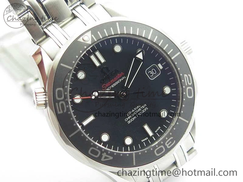 Flexible Seamaster 300M SS OMF 1:1 Best Edition Black Dial Matt Black Ceramic Bezel On SS Bracelet A 8147