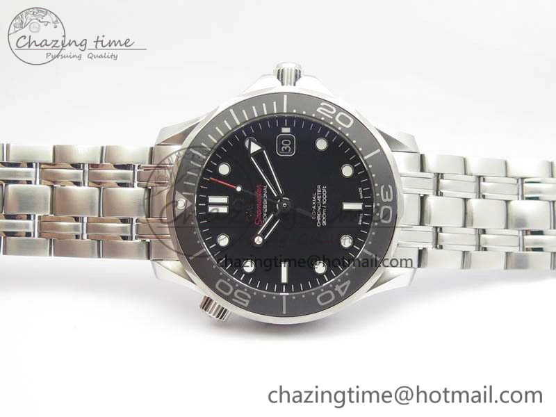 Flexible Seamaster 300M SS OMF 1:1 Best Edition Black Dial Matt Black Ceramic Bezel On SS Bracelet A 8147