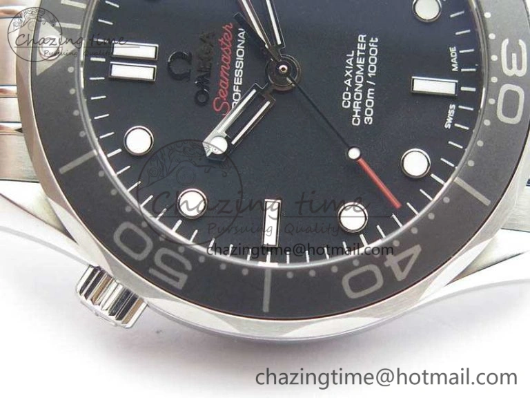 Flexible Seamaster 300M SS OMF 1:1 Best Edition Black Dial Matt Black Ceramic Bezel On SS Bracelet A 8147