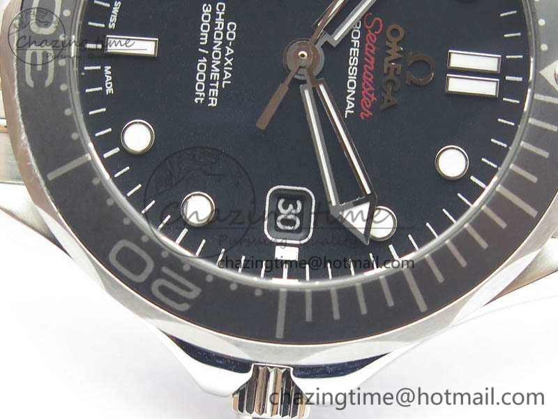 Flexible Seamaster 300M SS OMF 1:1 Best Edition Black Dial Matt Black Ceramic Bezel On SS Bracelet A 8147