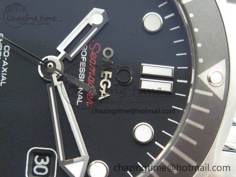 Flexible Seamaster 300M SS OMF 1:1 Best Edition Black Dial Matt Black Ceramic Bezel On SS Bracelet A 8147