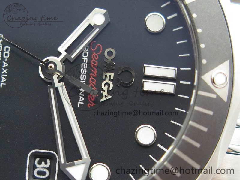 Flexible Seamaster 300M SS OMF 1:1 Best Edition Black Dial Matt Black Ceramic Bezel On SS Bracelet A 8147