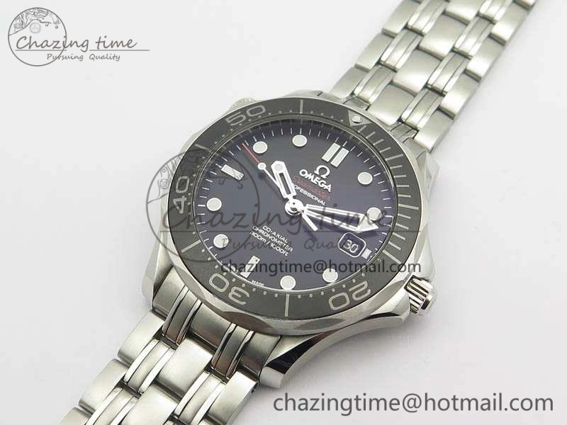 Flexible Seamaster 300M SS OMF 1:1 Best Edition Black Dial Matt Black Ceramic Bezel On SS Bracelet A 8147