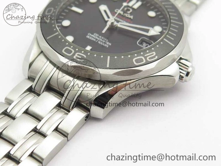 Flexible Seamaster 300M SS OMF 1:1 Best Edition Black Dial Matt Black Ceramic Bezel On SS Bracelet A 8147