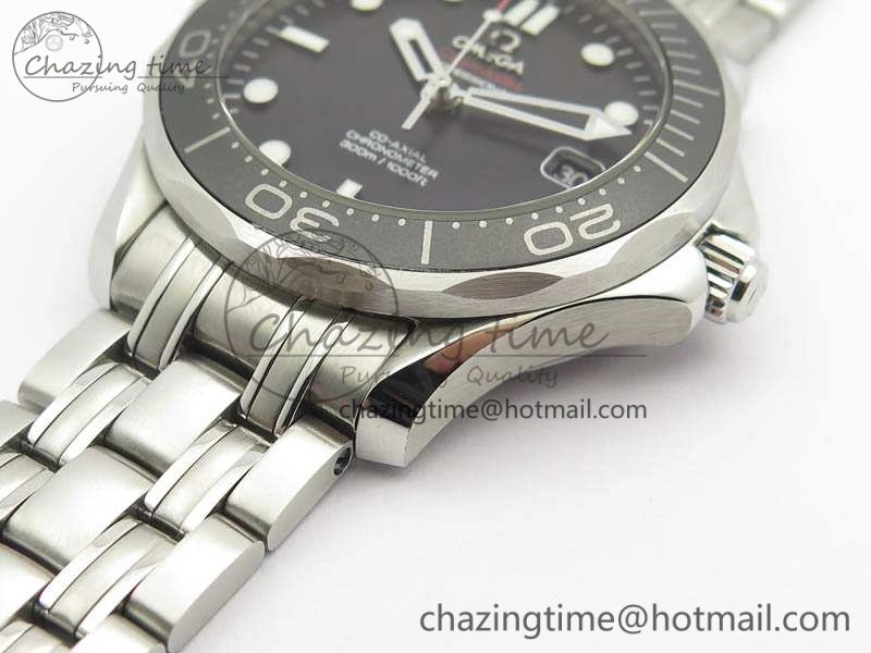 Flexible Seamaster 300M SS OMF 1:1 Best Edition Black Dial Matt Black Ceramic Bezel On SS Bracelet A 8147