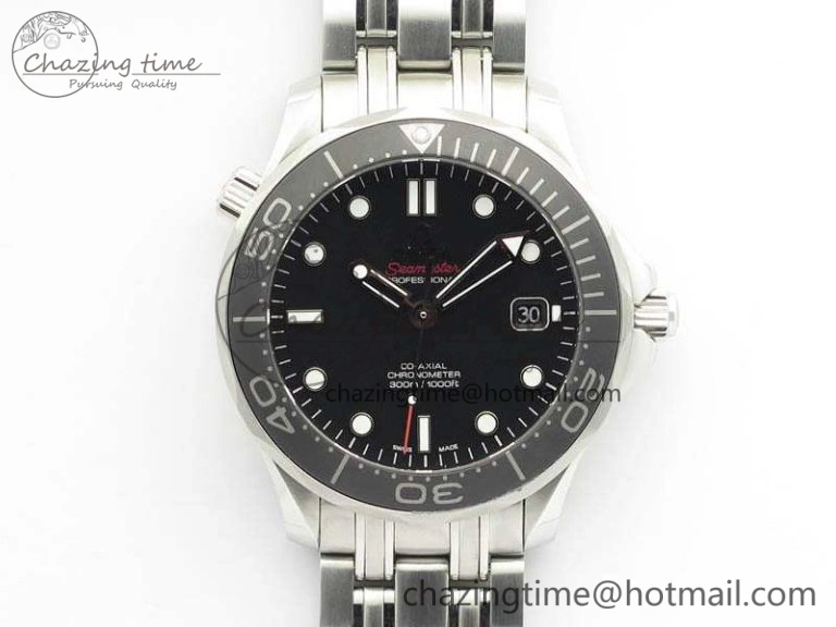Flexible Seamaster 300M SS OMF 1:1 Best Edition Black Dial Matt Black Ceramic Bezel On SS Bracelet A 8147
