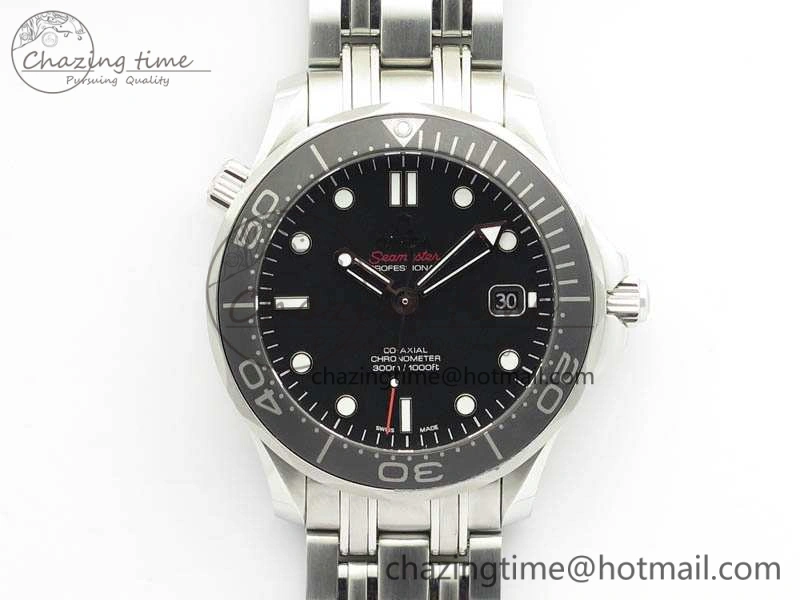 Flexible Seamaster 300M SS OMF 1:1 Best Edition Black Dial Matt Black Ceramic Bezel On SS Bracelet A 8147