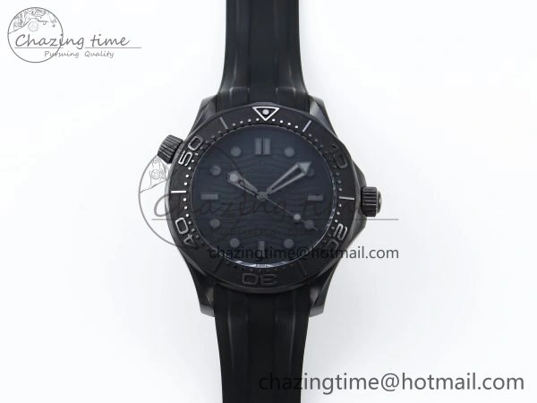 Trendy Seamaster 300m 43.5mm Black Ceramic S+F 1:1 Best Edition Black Dial on Black Rubber Strap A 7731