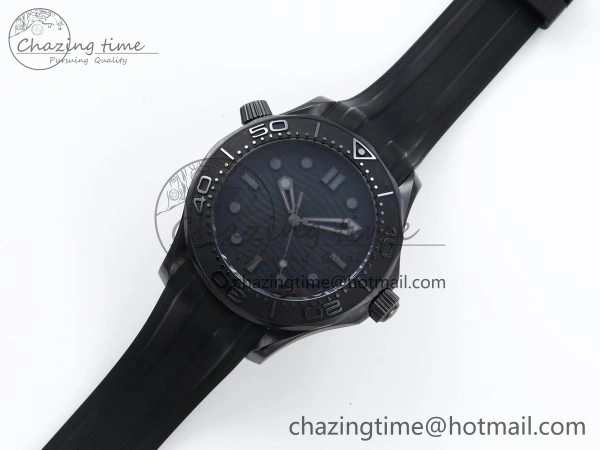 Trendy Seamaster 300m 43.5mm Black Ceramic S+F 1:1 Best Edition Black Dial on Black Rubber Strap A 7731