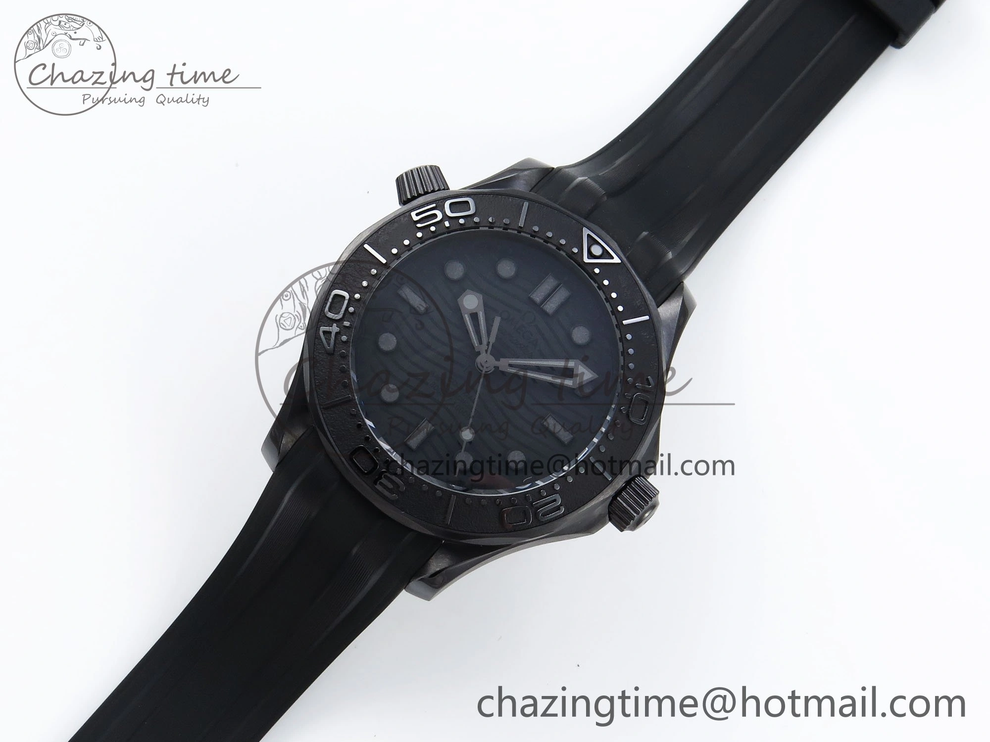 Trendy Seamaster 300m 43.5mm Black Ceramic S+F 1:1 Best Edition Black Dial on Black Rubber Strap A 7731