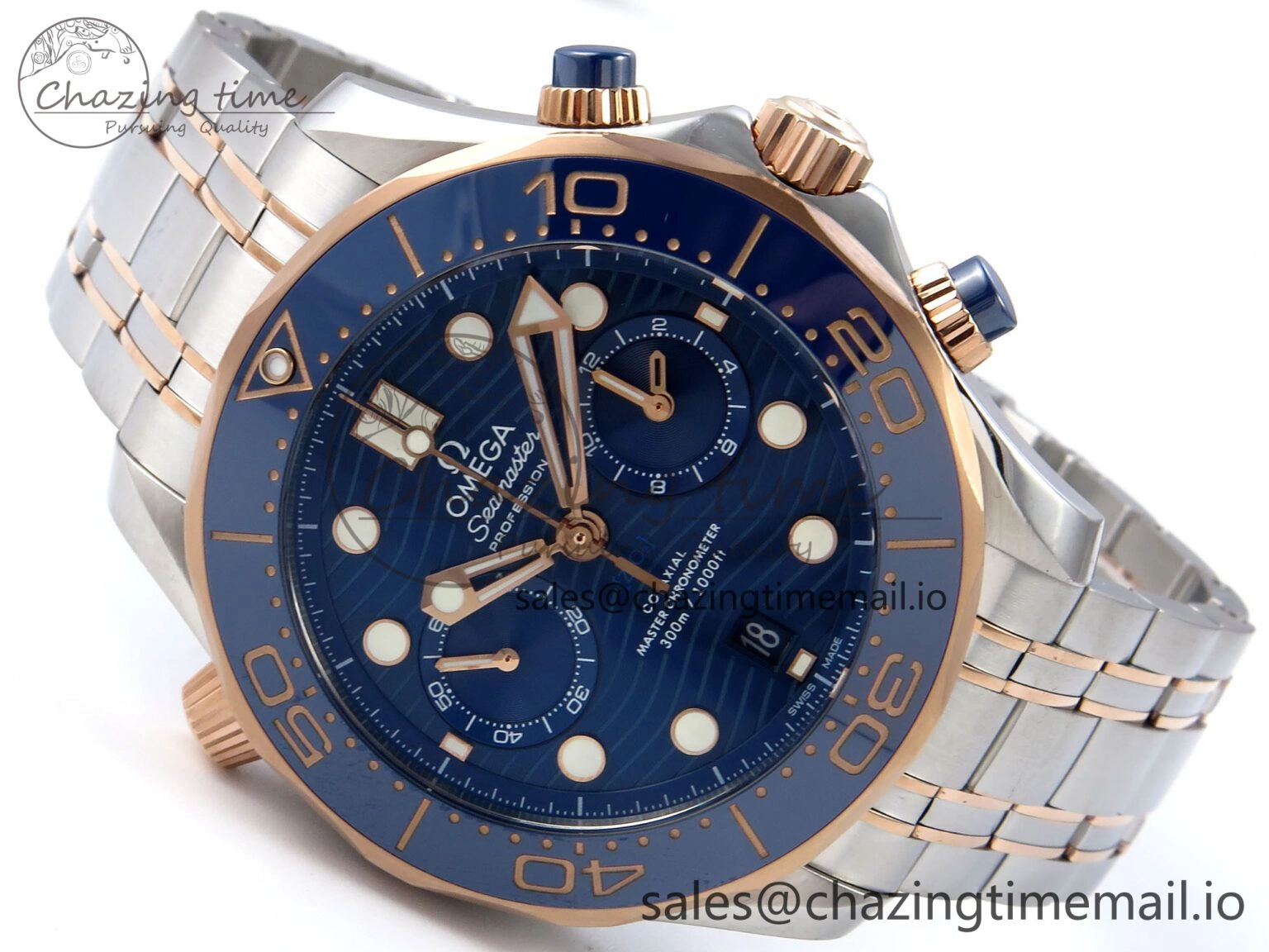 Minimalist Seamaster 300m Chrono SS RG OMF 1:1 Best Edition Blue Dial on SS RG Bracelet A 7686