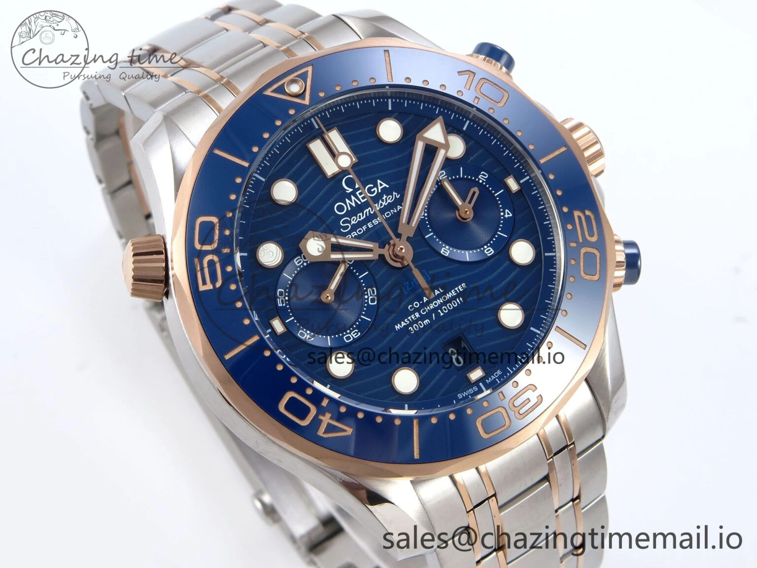 Minimalist Seamaster 300m Chrono SS RG OMF 1:1 Best Edition Blue Dial on SS RG Bracelet A 7686