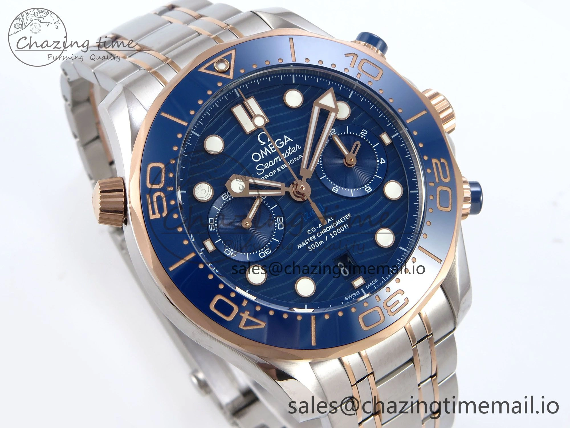 Minimalist Seamaster 300m Chrono SS RG OMF 1:1 Best Edition Blue Dial on SS RG Bracelet A 7686