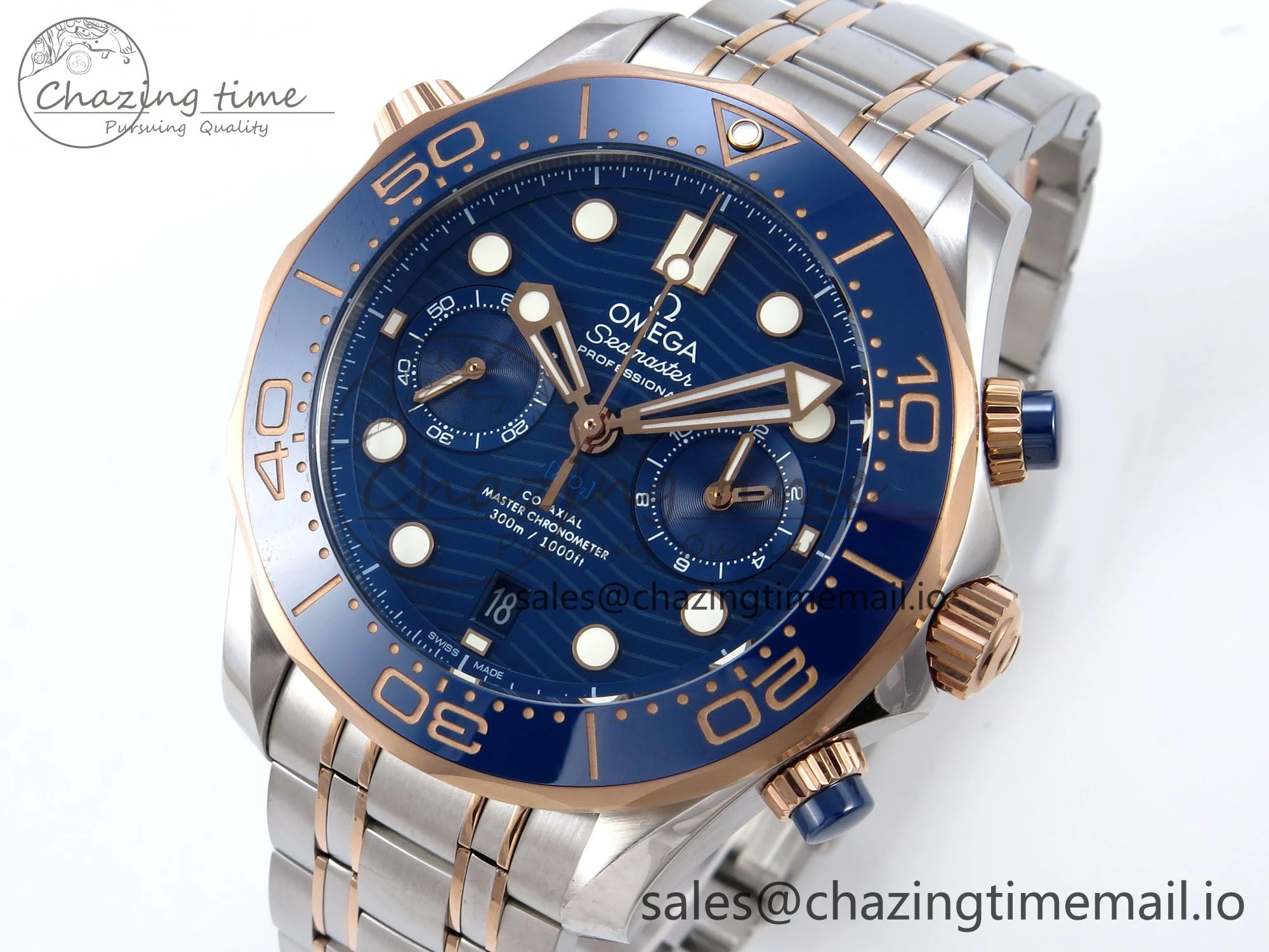Minimalist Seamaster 300m Chrono SS RG OMF 1:1 Best Edition Blue Dial on SS RG Bracelet A 7686