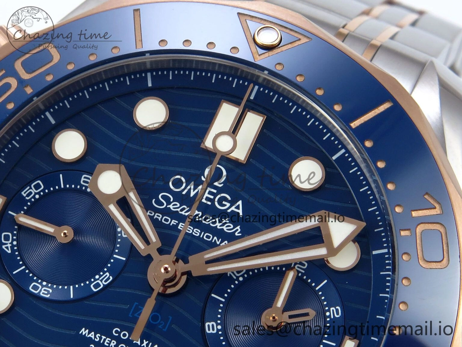 Minimalist Seamaster 300m Chrono SS RG OMF 1:1 Best Edition Blue Dial on SS RG Bracelet A 7686