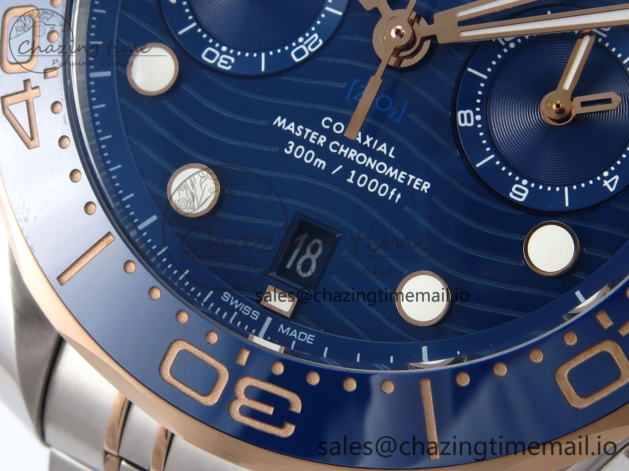 Minimalist Seamaster 300m Chrono SS RG OMF 1:1 Best Edition Blue Dial on SS RG Bracelet A 7686