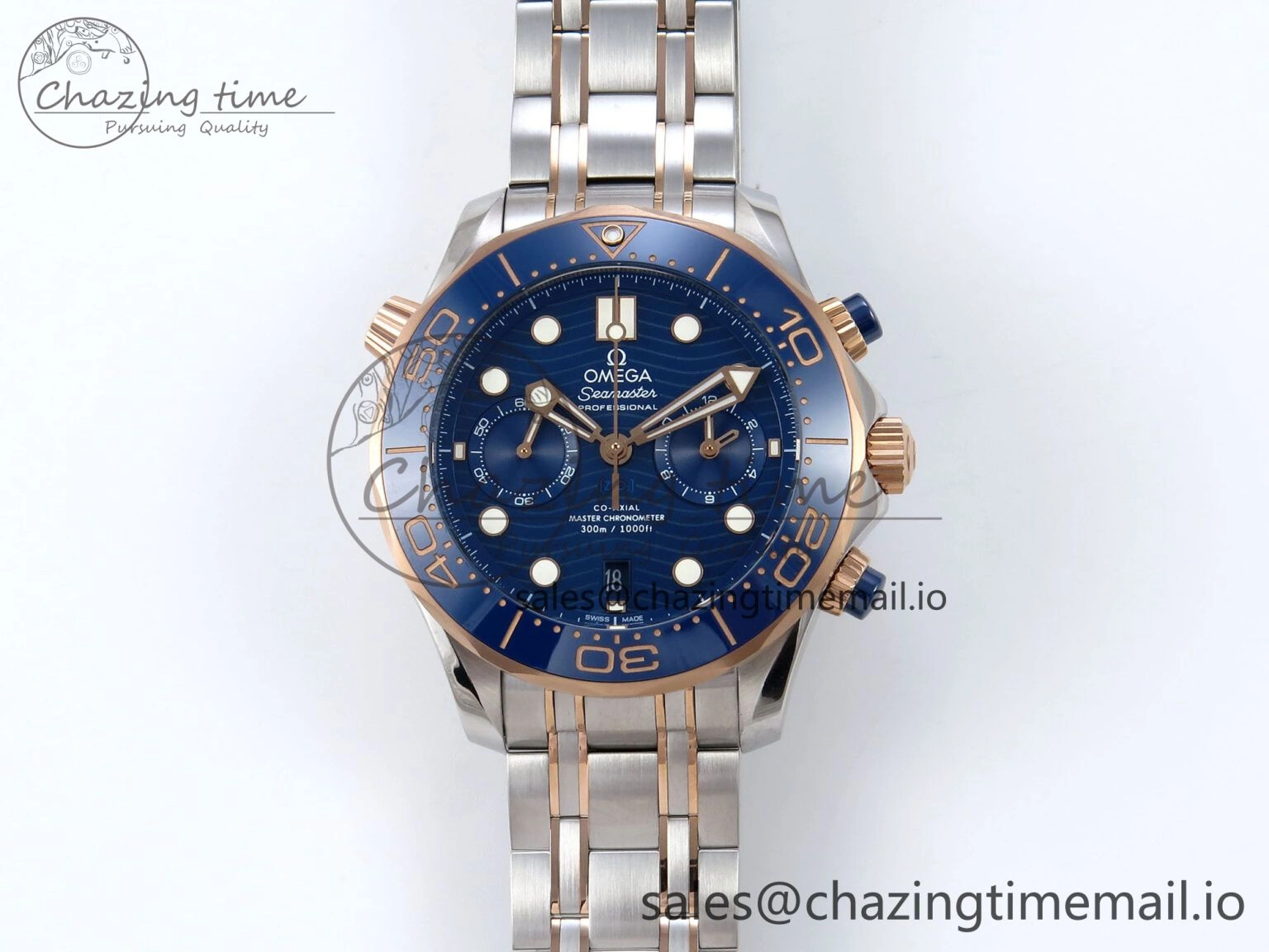 Minimalist Seamaster 300m Chrono SS RG OMF 1:1 Best Edition Blue Dial on SS RG Bracelet A 7686