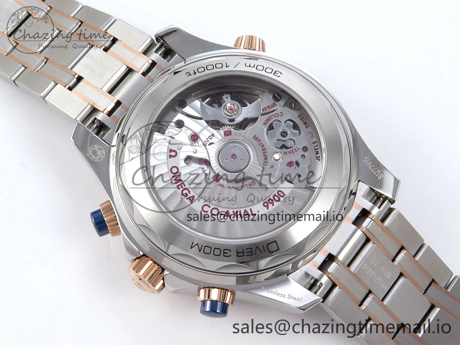 Minimalist Seamaster 300m Chrono SS RG OMF 1:1 Best Edition Blue Dial on SS RG Bracelet A 7686