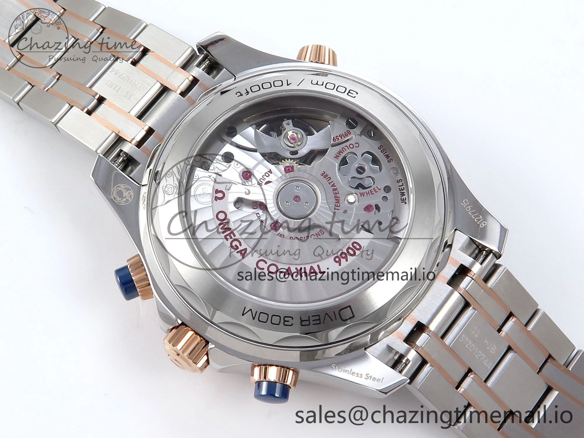 Minimalist Seamaster 300m Chrono SS RG OMF 1:1 Best Edition Blue Dial on SS RG Bracelet A 7686
