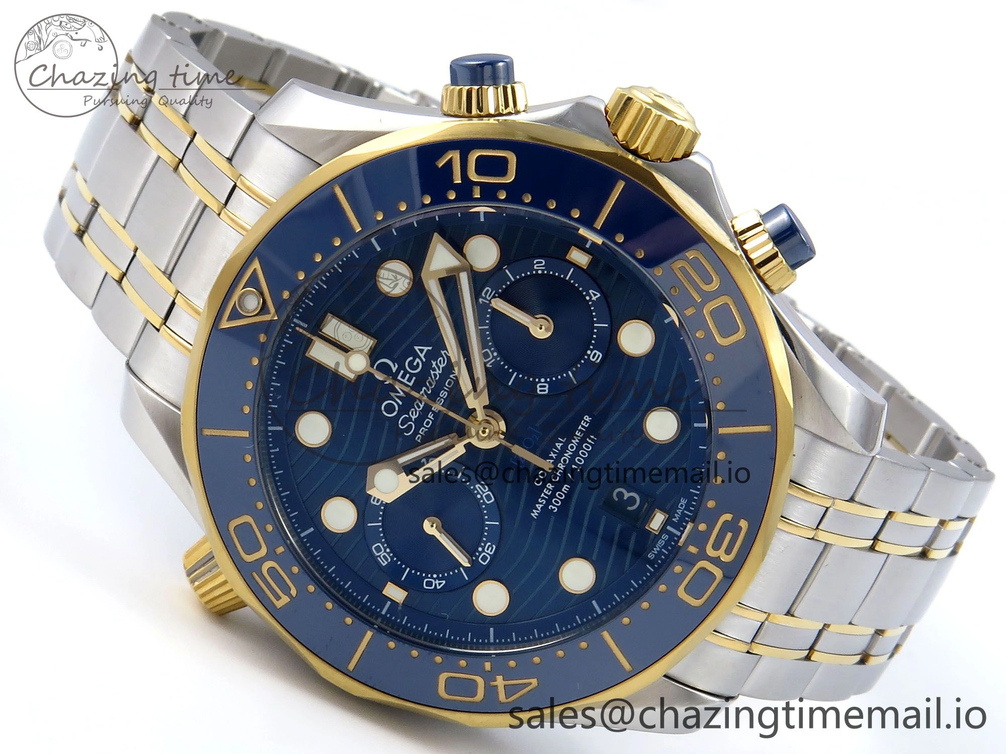 Colorful Seamaster 300m Chrono SS YG OMF 1:1 Best Edition Blue Dial on SS YG Bracelet A 7691