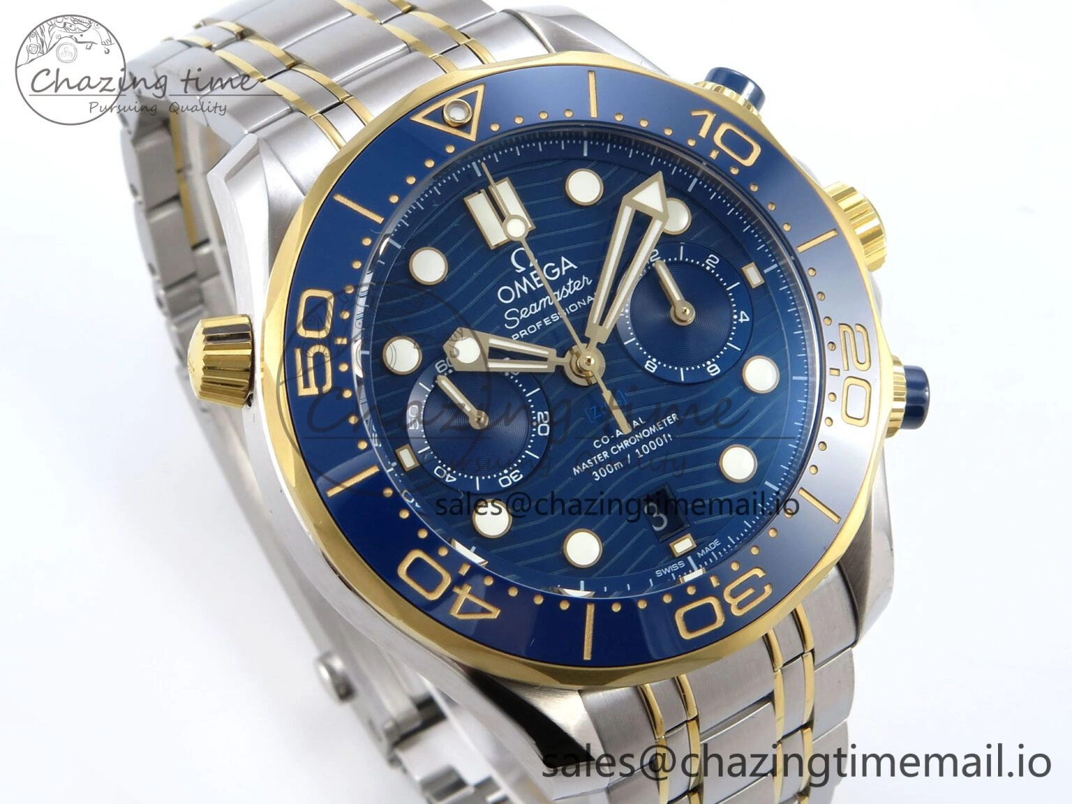 Colorful Seamaster 300m Chrono SS YG OMF 1:1 Best Edition Blue Dial on SS YG Bracelet A 7691