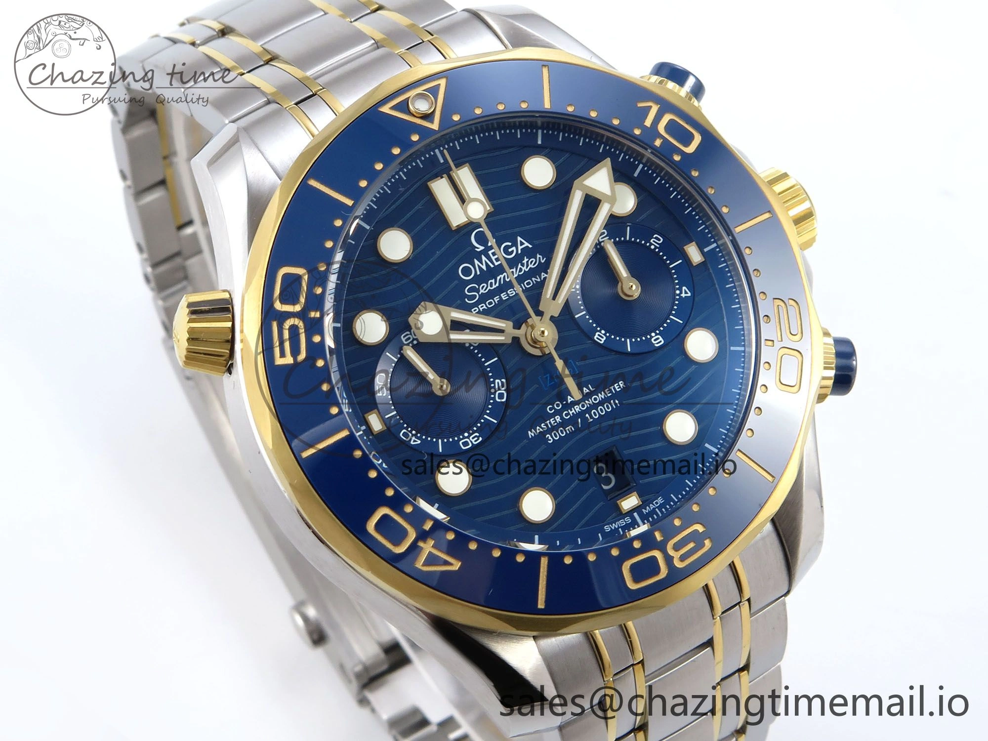 Colorful Seamaster 300m Chrono SS YG OMF 1:1 Best Edition Blue Dial on SS YG Bracelet A 7691