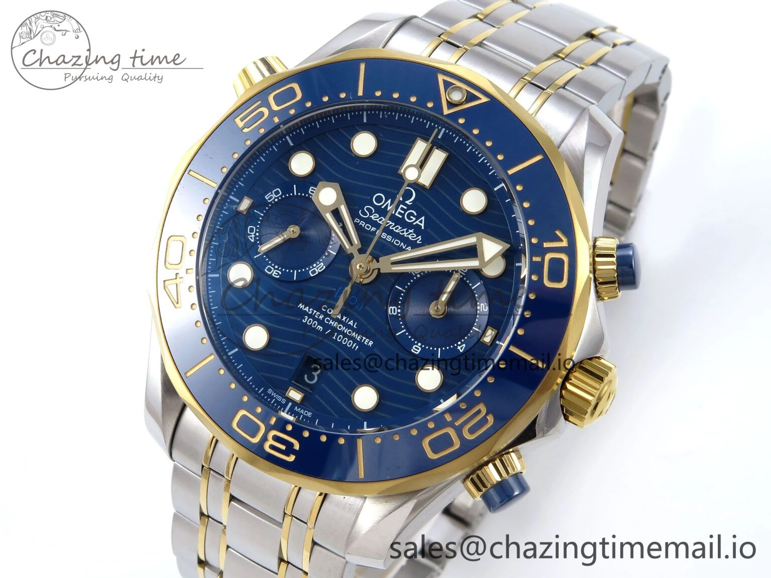 Colorful Seamaster 300m Chrono SS YG OMF 1:1 Best Edition Blue Dial on SS YG Bracelet A 7691
